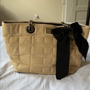 Kate Spade faux woven straw bag with black bow